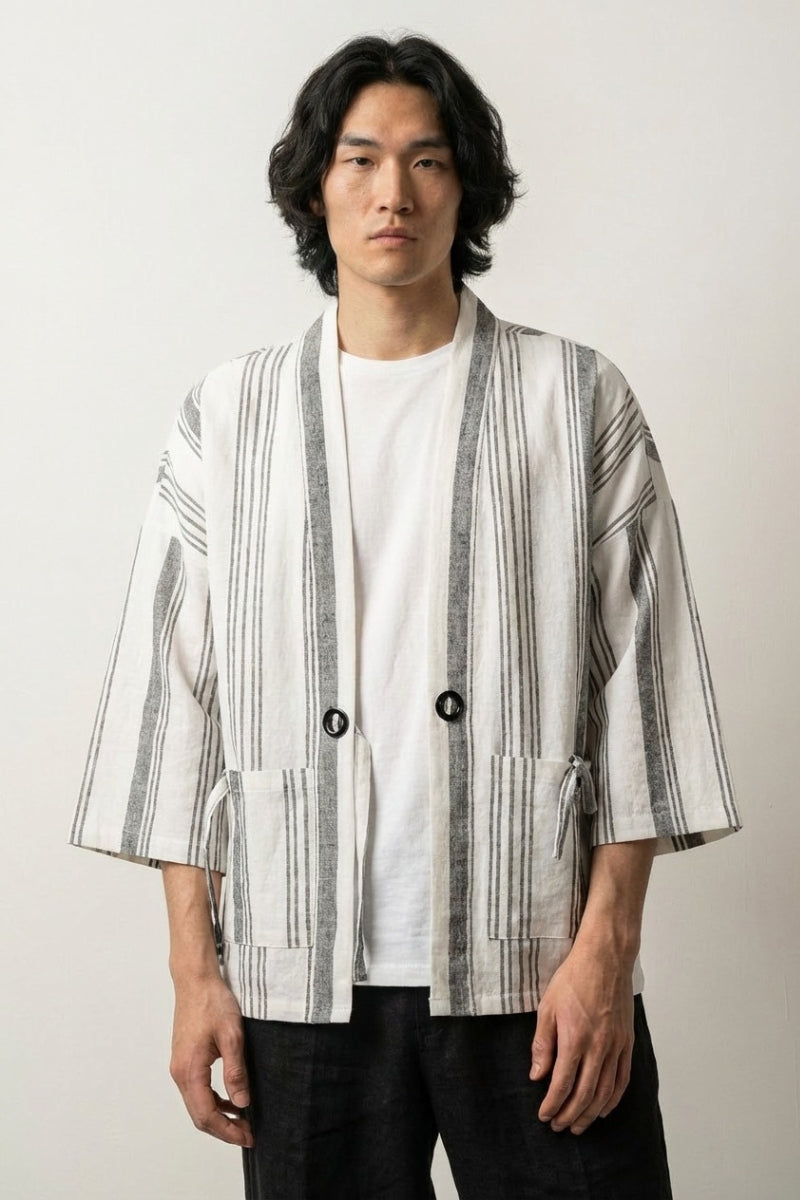 Striped Kimono Cardigan 'Shurina' — The striped kimono cardigan with the rhythm of a noren curtain