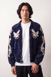 Brushed suede bomber jacket Ryukage shown on model, oversized unisex cut