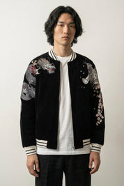 Sukajan Bomber Jacket 'Okaryu' — all-black sukajan, eagle and dragon embroidered