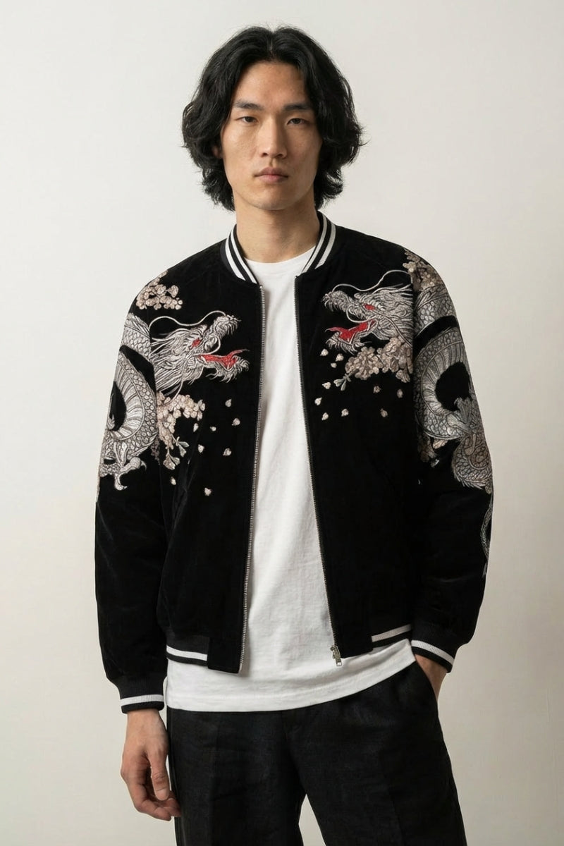 Detail view of Japanese garment - Sukajan Souvenir Jacket Ryu Bushido