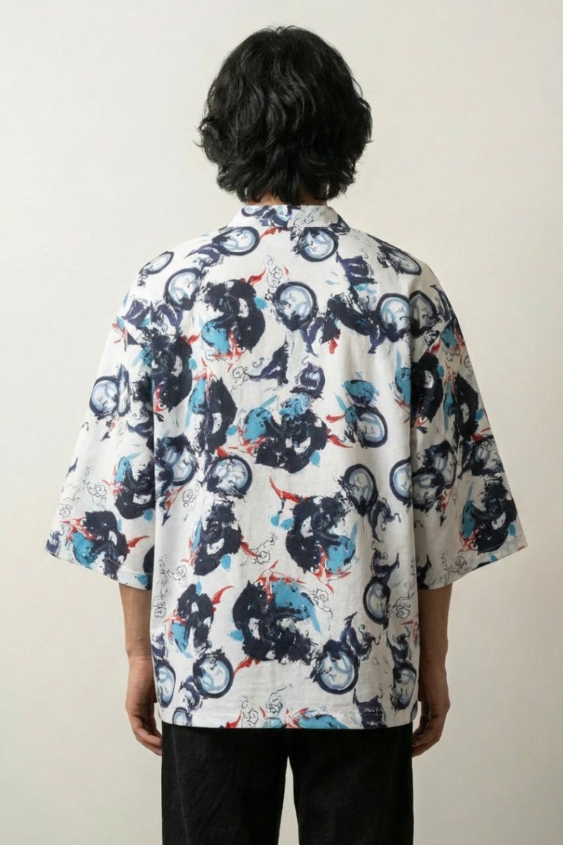 Thin Cardigan Plus Size 'Shibuya' — The floral kimono that wears the whole garden, not just the edges