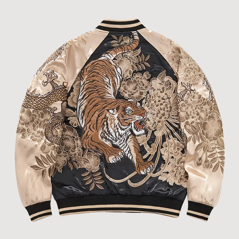 Side view of Japanese garment with tiger print