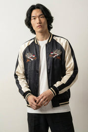 Tokyo Dragon Sukajan 'Raijin no Tora' — reversible sukajan, red dragon and Tokyo script, blue and cream