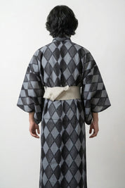 Traditional Japanese Kimono 'Hishigata' — blue-grey men's kimono, hishi diamond print