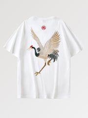Japanese Tsuru embroidered tee shirt in traditional style