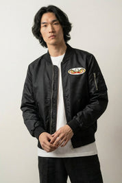 Vintage Japanese Bomber Jacket 'Samurai' — all-black sukajan, Fujin the wind god in gold embroidered