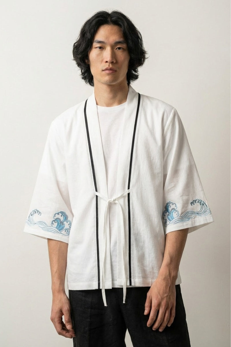 Japanese-style white kimono for men