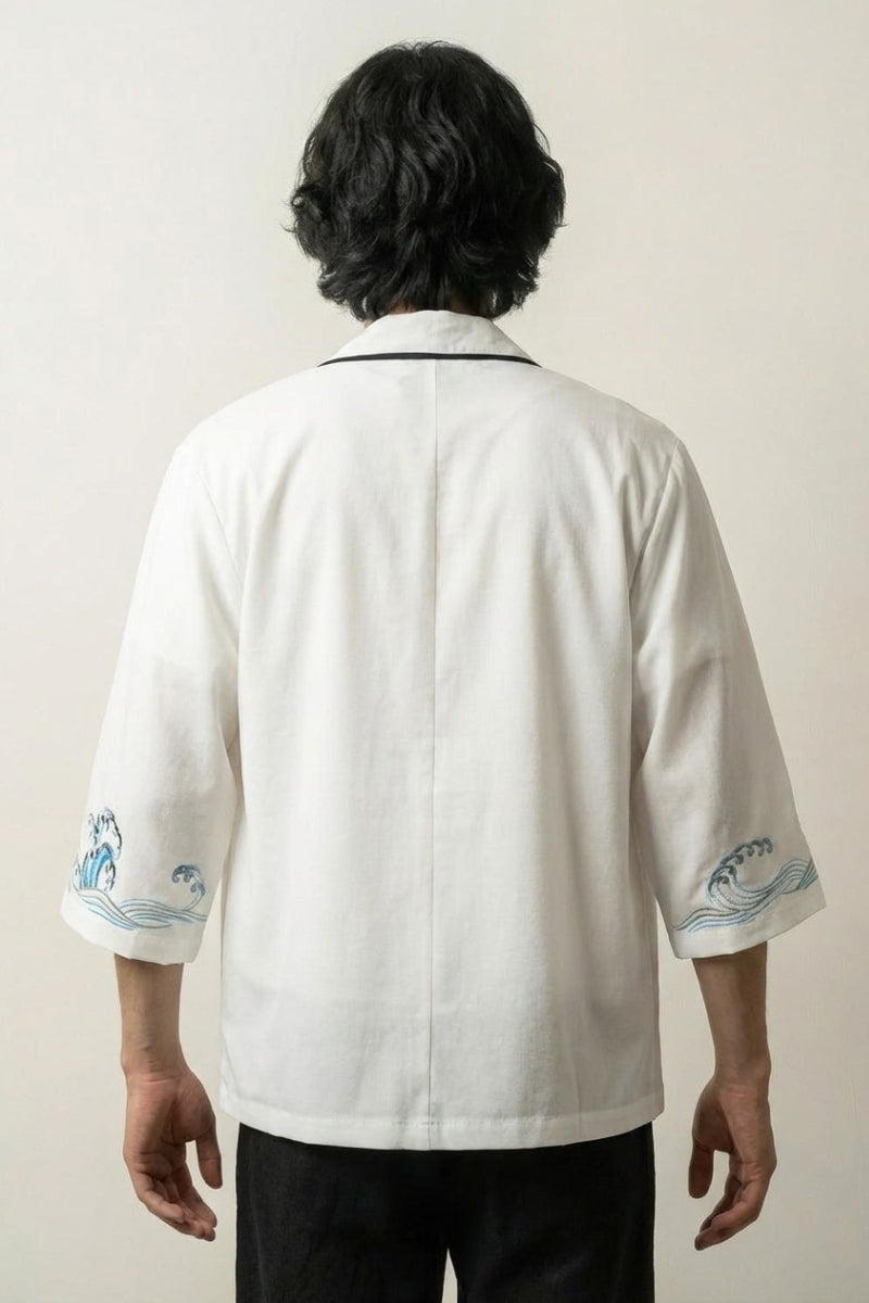 Back view of white kimono for men