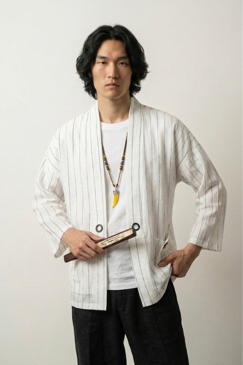 Japanese-style white kimono for men