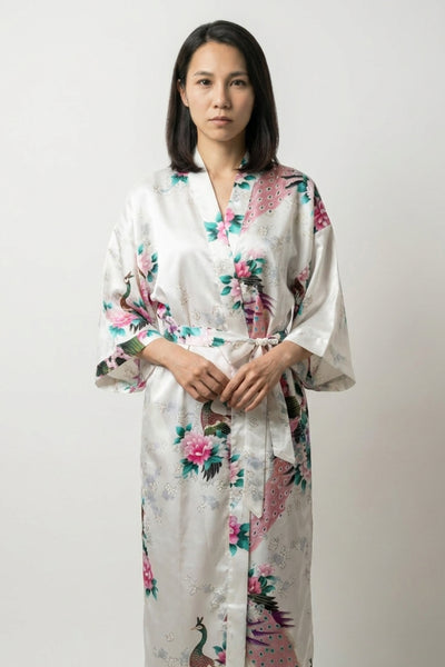 White Peacock Japanese Satin Robe 'Shiroshou'