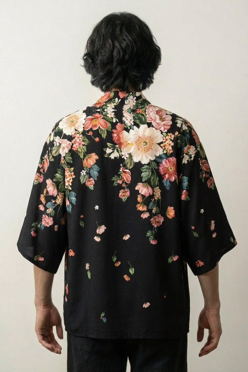 Back view of yukata with floral print