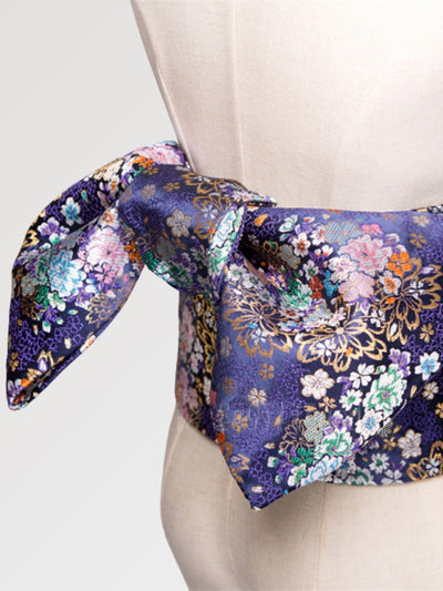 Genuine women's obi belt in a sumptuous purple satin pattern
