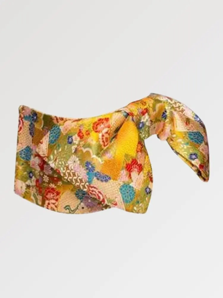 Back view of yellow obi belt