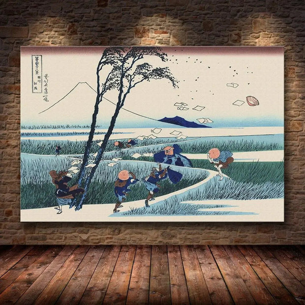 Japanese print in honor of the autumn season and the strong winds of the season