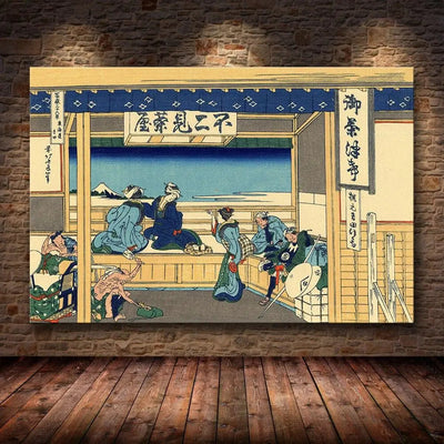 Japanese print of several Geisha giving a performance in a famous traditional theater