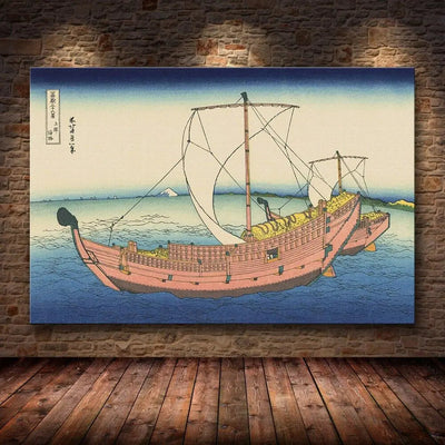 Japanese print in a modern style representing a Hansen on a sea route