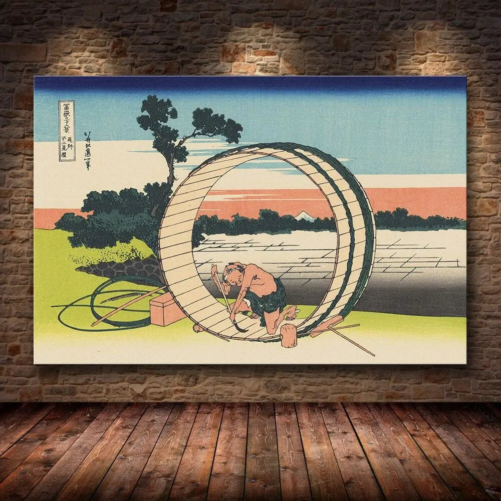 Japanese print of a circular construction for an exhibition in Paris