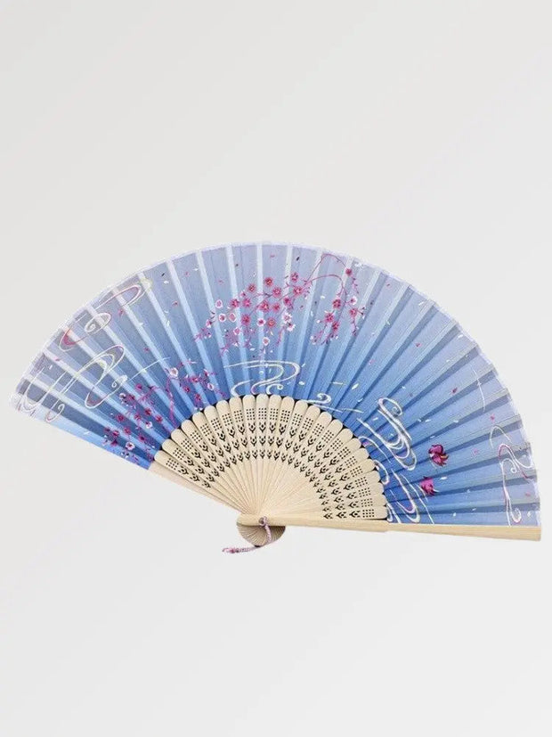 Japanese blue fan with cherry blossom design