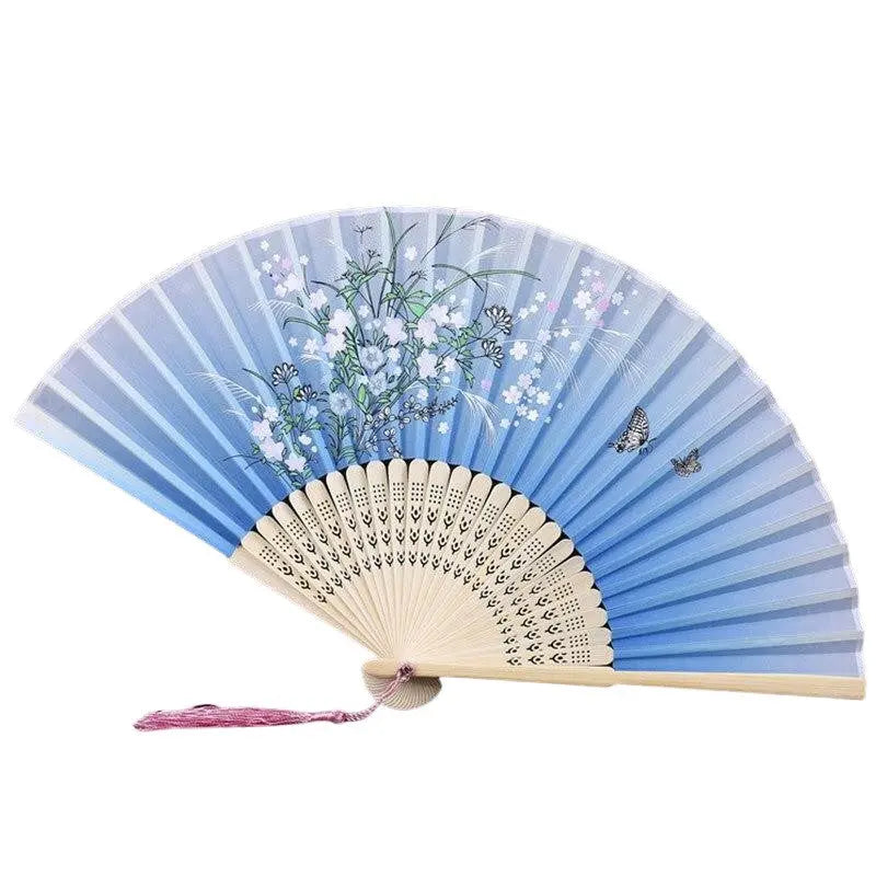 Back view of blue japanese folding fan