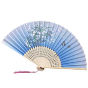 Back view of blue japanese folding fan