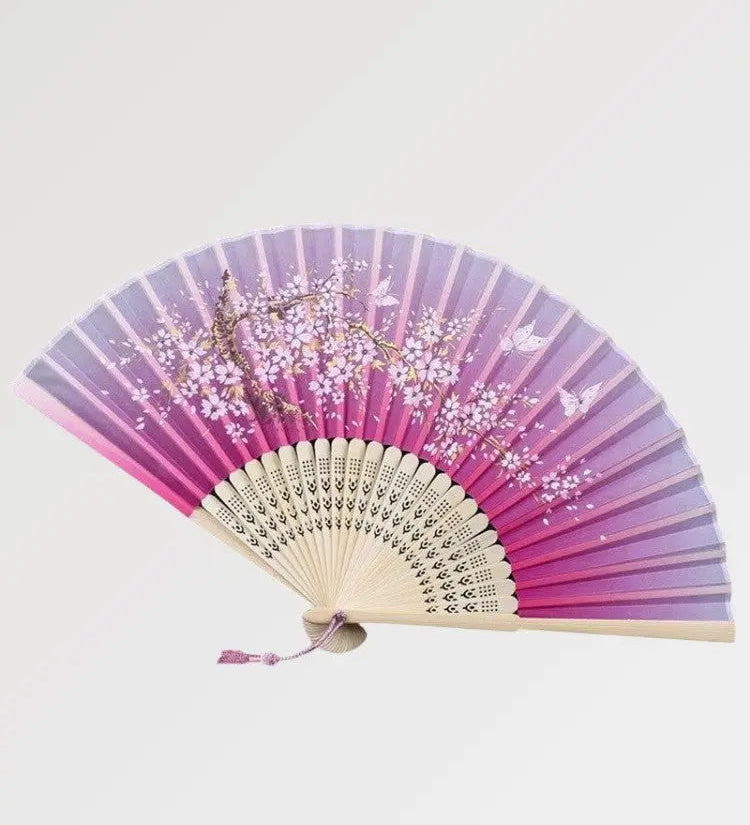 Japanese fan with fuchsia gradient and floral design