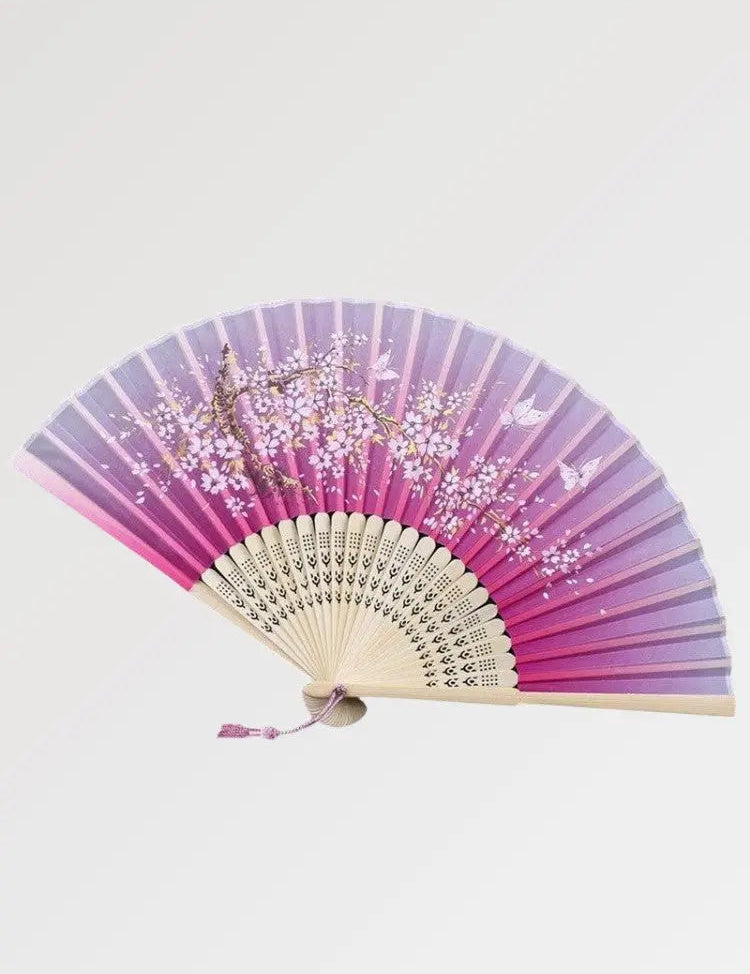 Japanese fan with fuchsia gradient and floral design