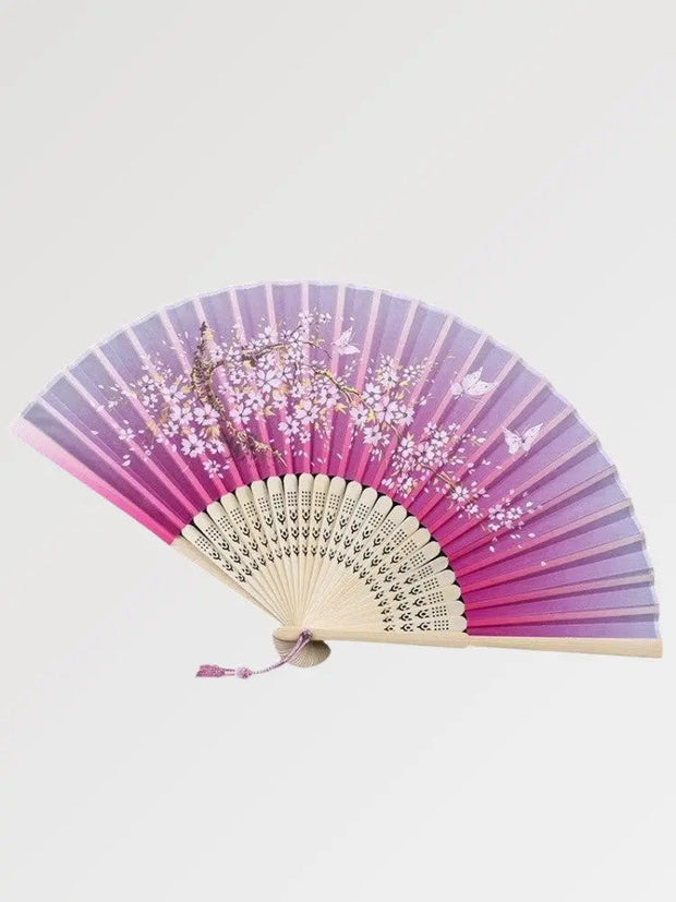 Japanese fan with fuchsia gradient and floral design