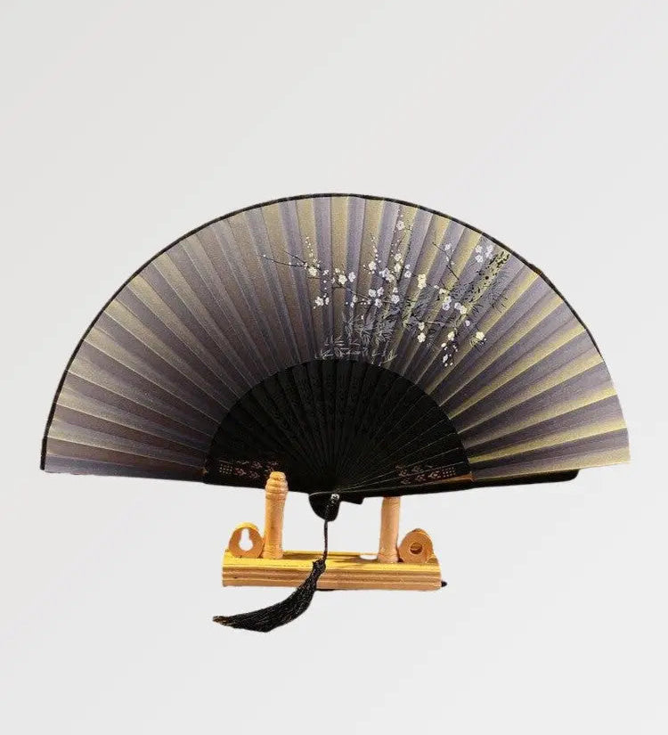 Black Japanese fan with white sakura pattern