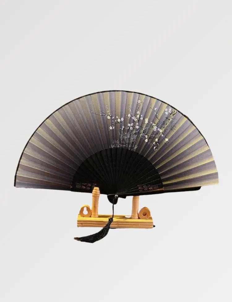 Black Japanese fan with white sakura pattern