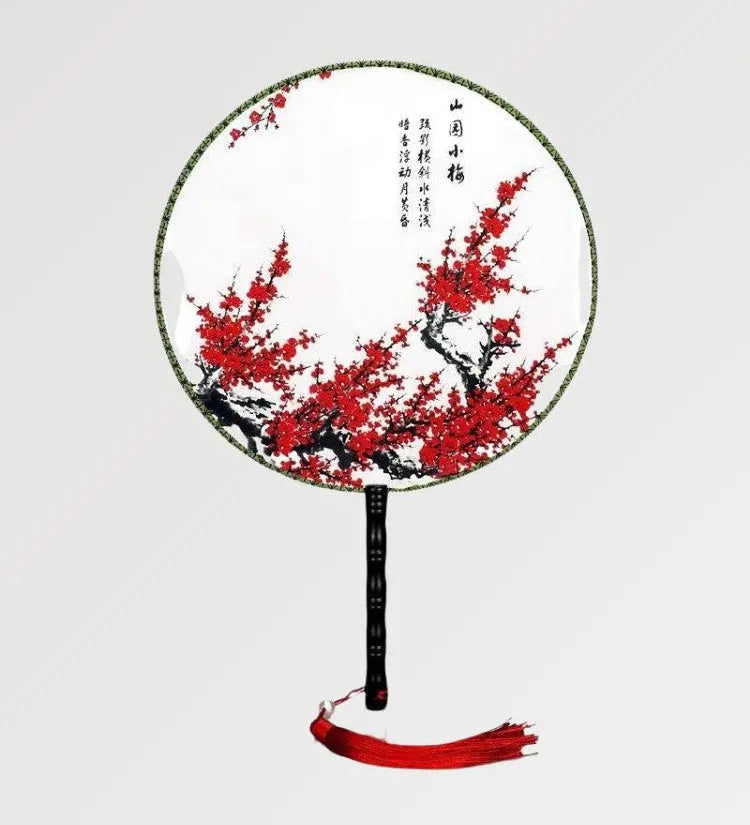 Japanese red fan in a traditional round shape