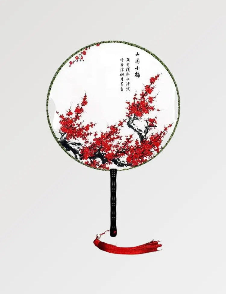 Japanese red fan in a traditional round shape
