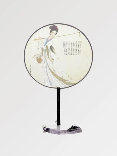 Beautiful traditional Japanese fan with bamboo structure and geisha design