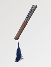 Back view of japanese folding fan with wave print