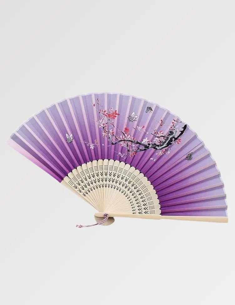 Fan in fabric and Japanese wood structure in a shade of purple