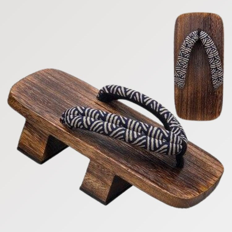 Mixed Japanese geta with Seigaiha pattern printed on the strap