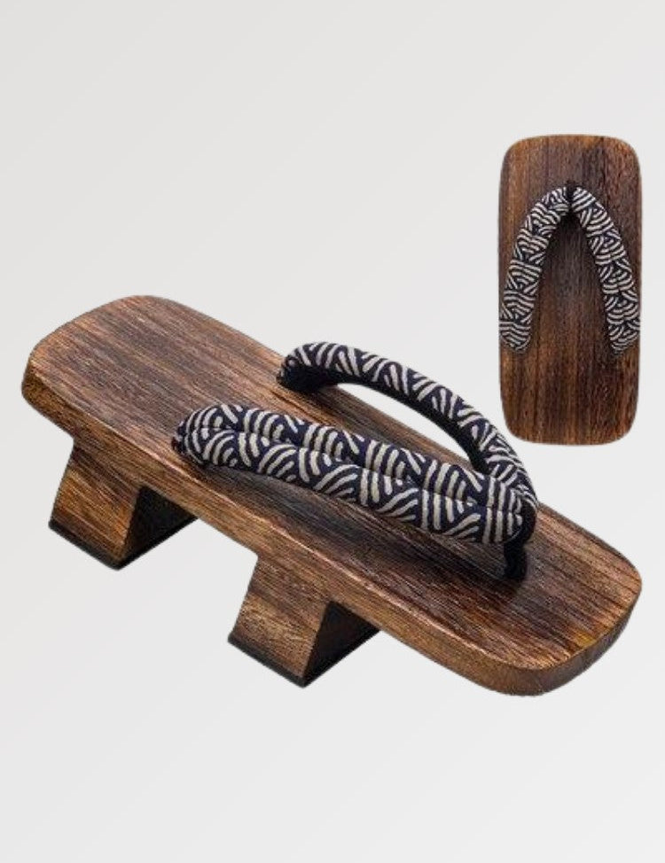 Mixed Japanese geta with Seigaiha pattern printed on the strap