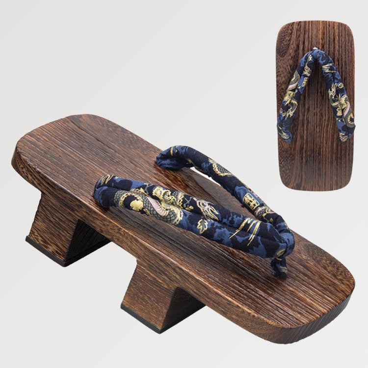 Nice pair of Japanese flip-flops called geta with Ryu-Jin dragon print strap