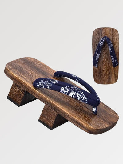The Japanese sandal with flat wooden sole also called geta