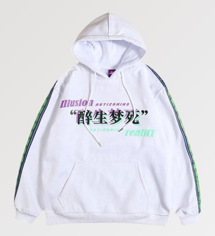 Hoodie with Japanese Letters 'Glitch'