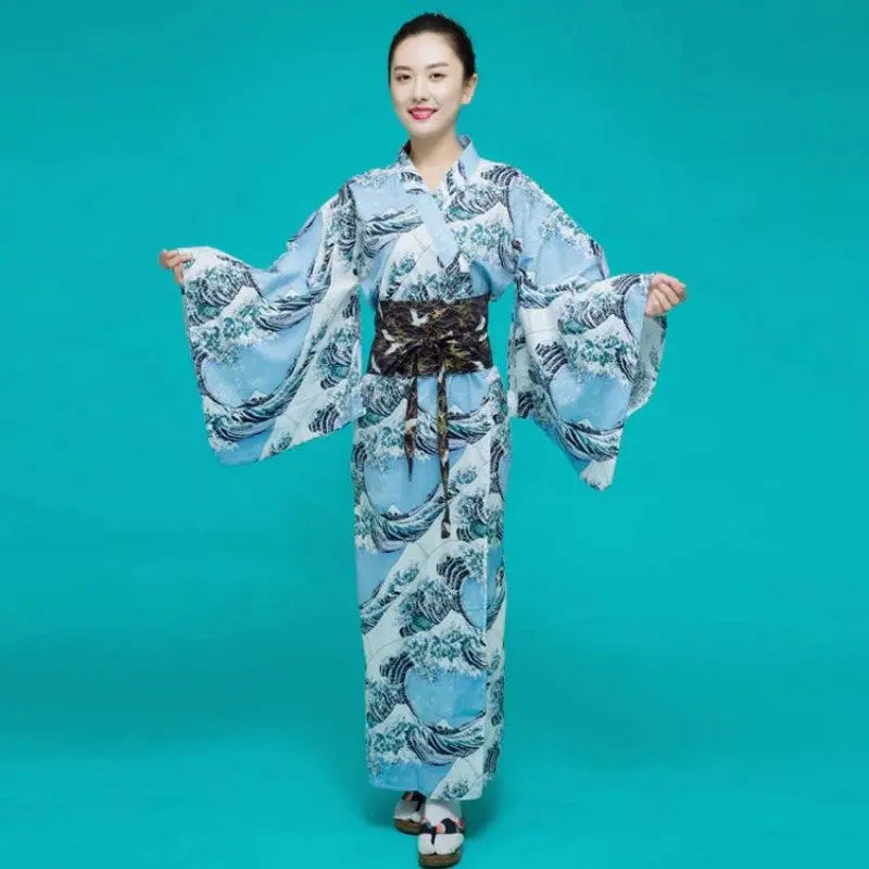 The Japanese Kimono for Women with the beautiful Kanagawa Wave pattern