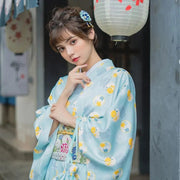 Japanese Kimono for Women Large Size with yellow and blue colors reminding the summer