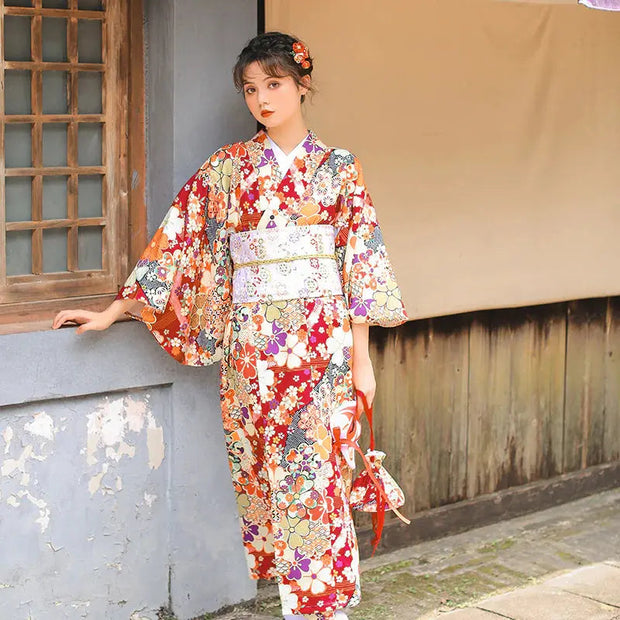 Genuine Japanese Kimono for Women with floral pattern and spring colors