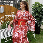 The Japanese Kimono for Women in a burgundy red color