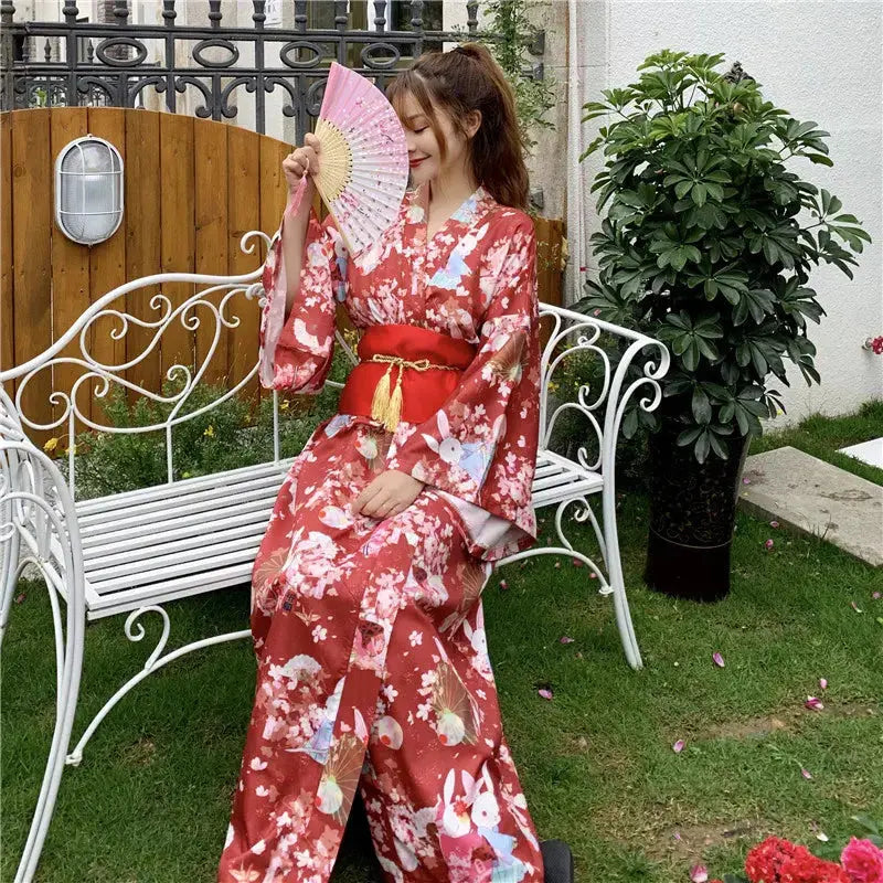 Red Japanese Kimono for Women 'Madoka