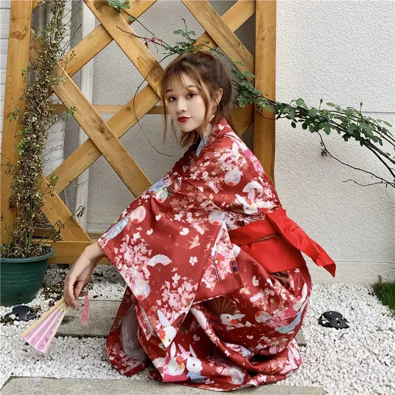 Red Japanese Kimono for Women 'Madoka
