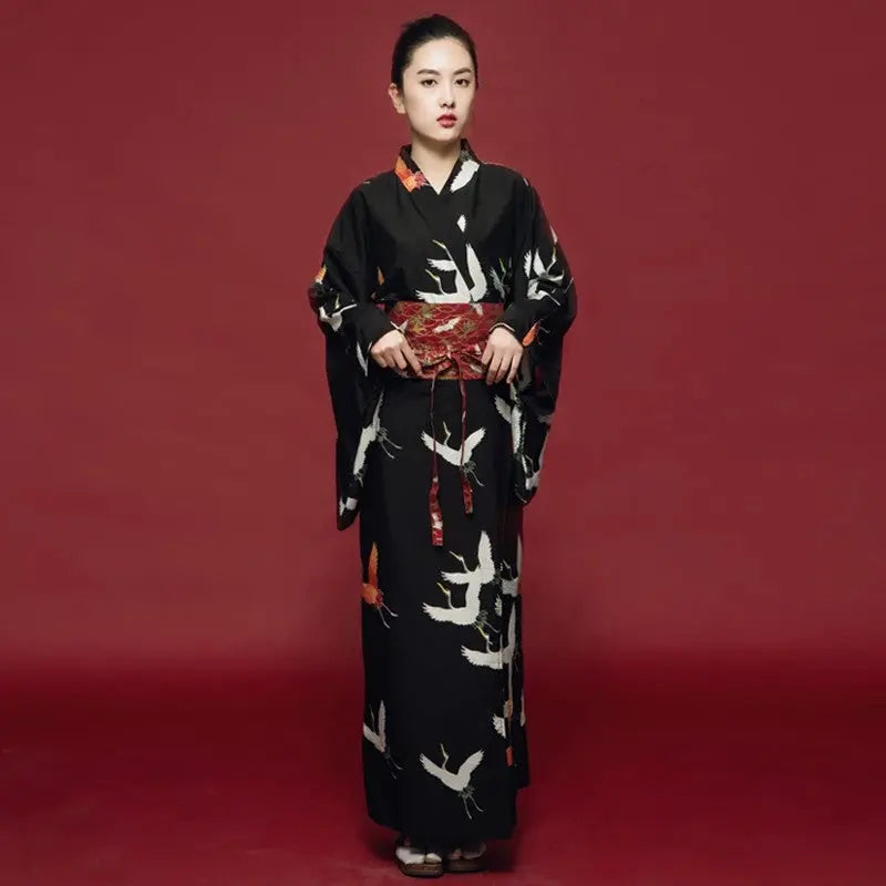 Women's Black Japanese Kimono 'Hanaé'