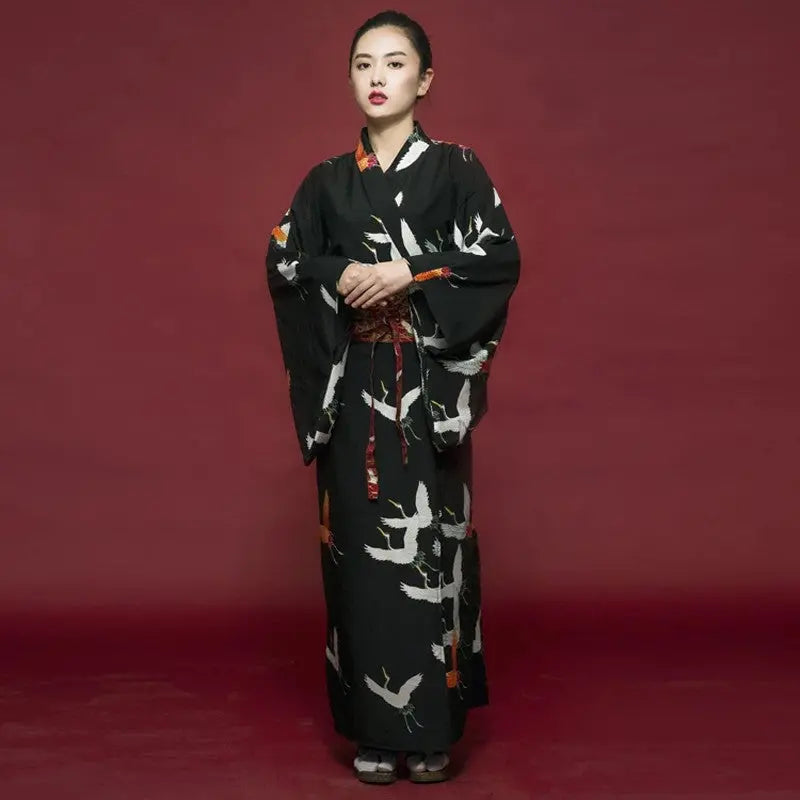Women's Black Japanese Kimono 'Hanaé'