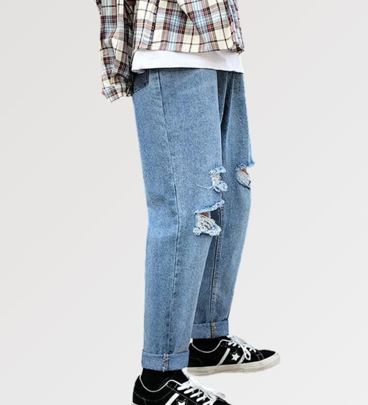 light blue ripped jeans means