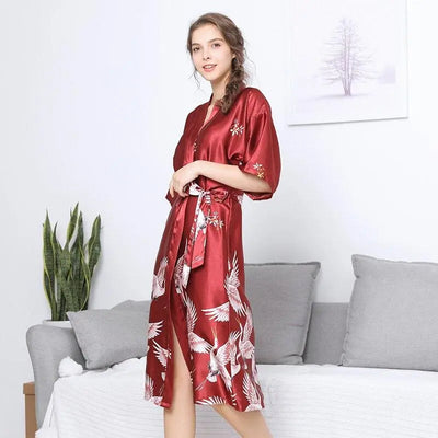 Long japanese pyjamas kimono type color burgundy