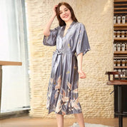 Women's long grey japanese satin pajamas